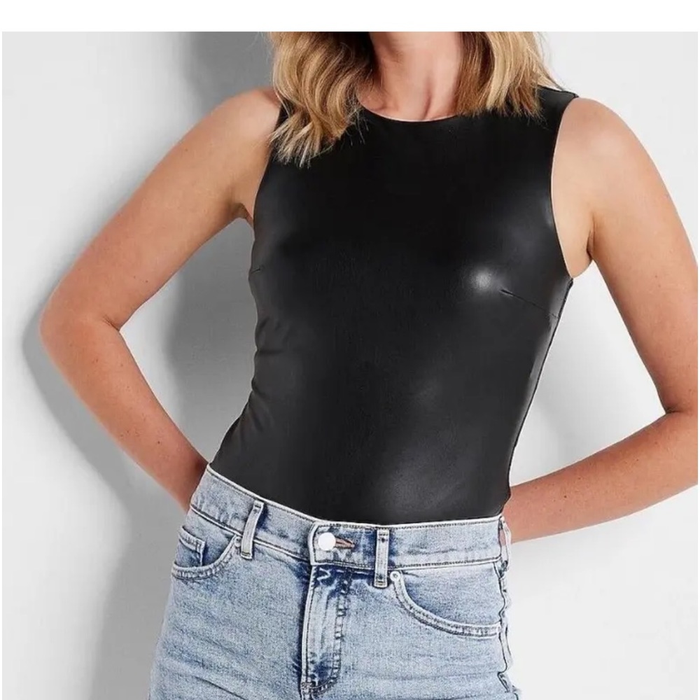 Express Black Faux Leather Sleeveless Bodysuit